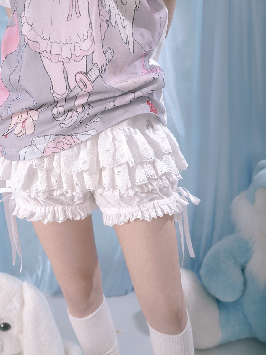 Lace Ribbon Bubble Shorts