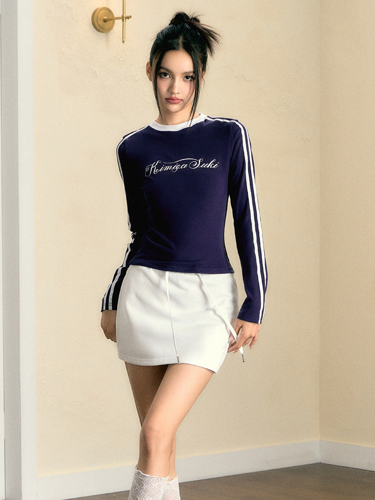 Hit Color Shoulder Line Long-sleeved T-shirt