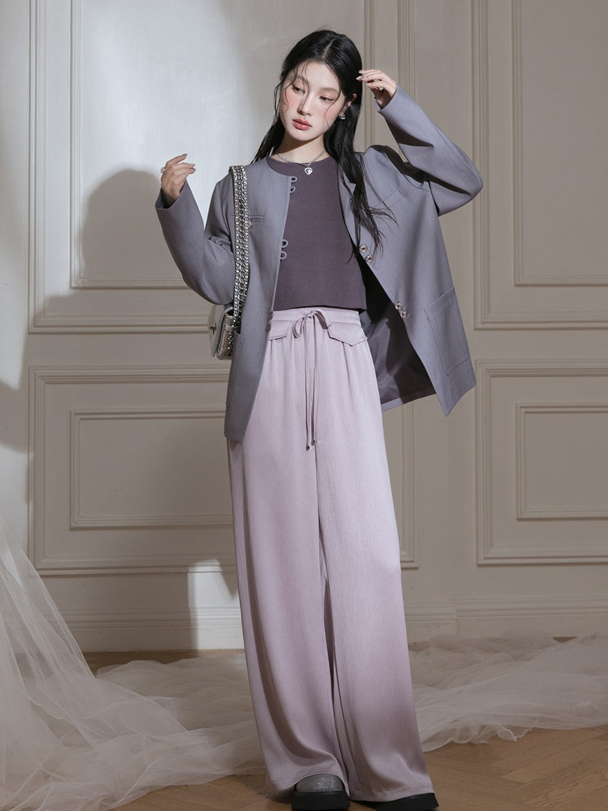 Chinese Style No-Collar Jacket ＆ Vest ＆ Pleated Skirt Set-up