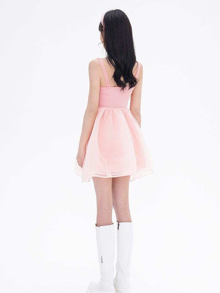 Splicing High Waist Tulle Suspender Dress