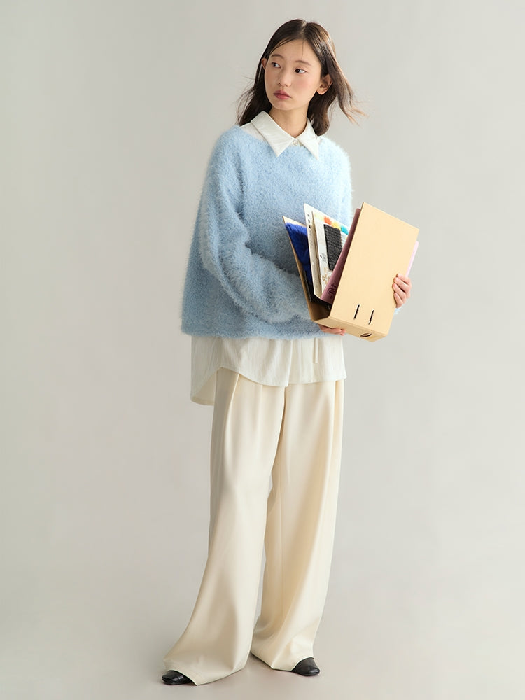 Flower-Motif Retro Sweet Loose Mohair-Knit