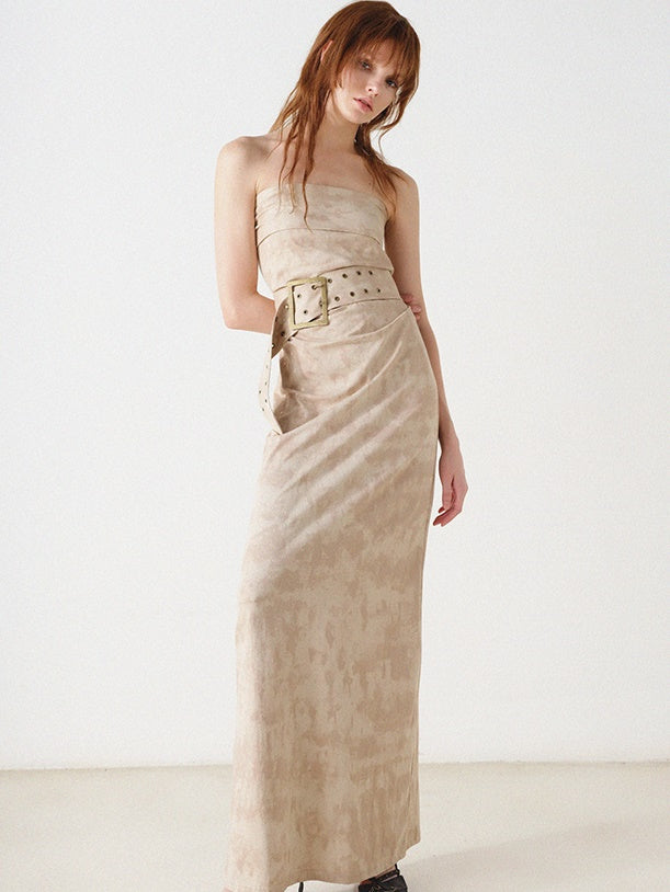 Bare Top Slim Long Dress With Belt