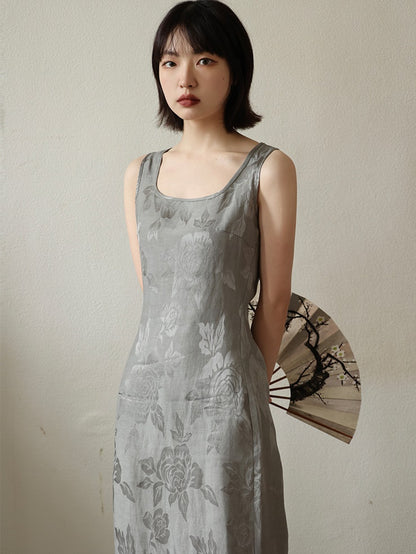 Jacquard Sleeveless Long Dress