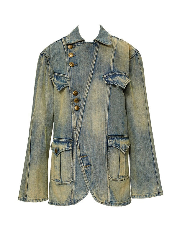 Distressed Deconstructed Casual Denim Jacket ＆ Curve Denim Pants