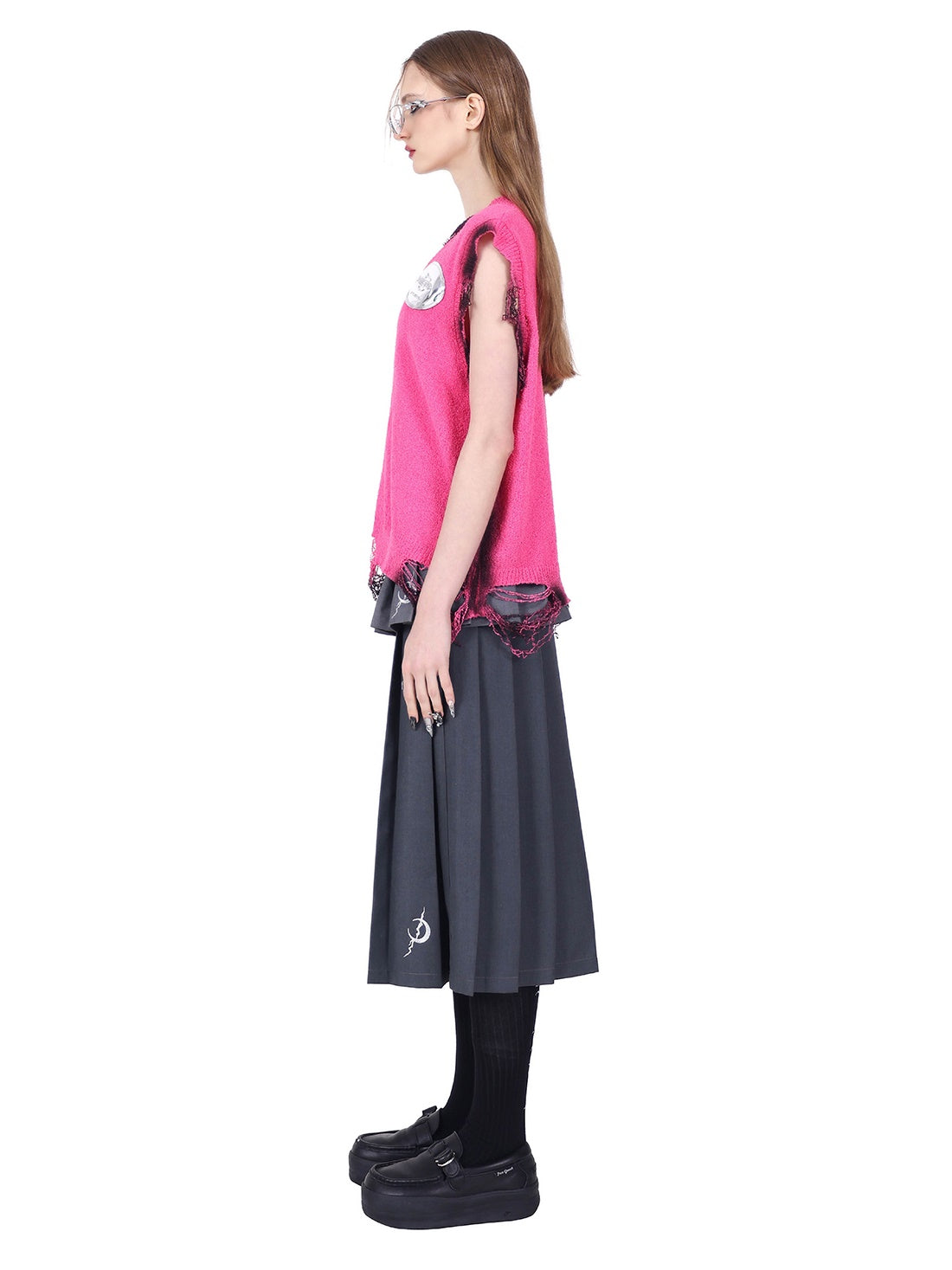 Detachable Hanging Loops Layered Long &amp; Short Pleated Skirt