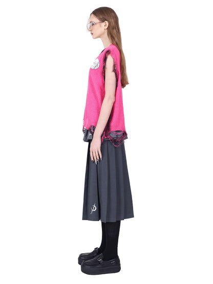 Detachable Hanging Loops Layered Long &amp; Short Pleated Skirt