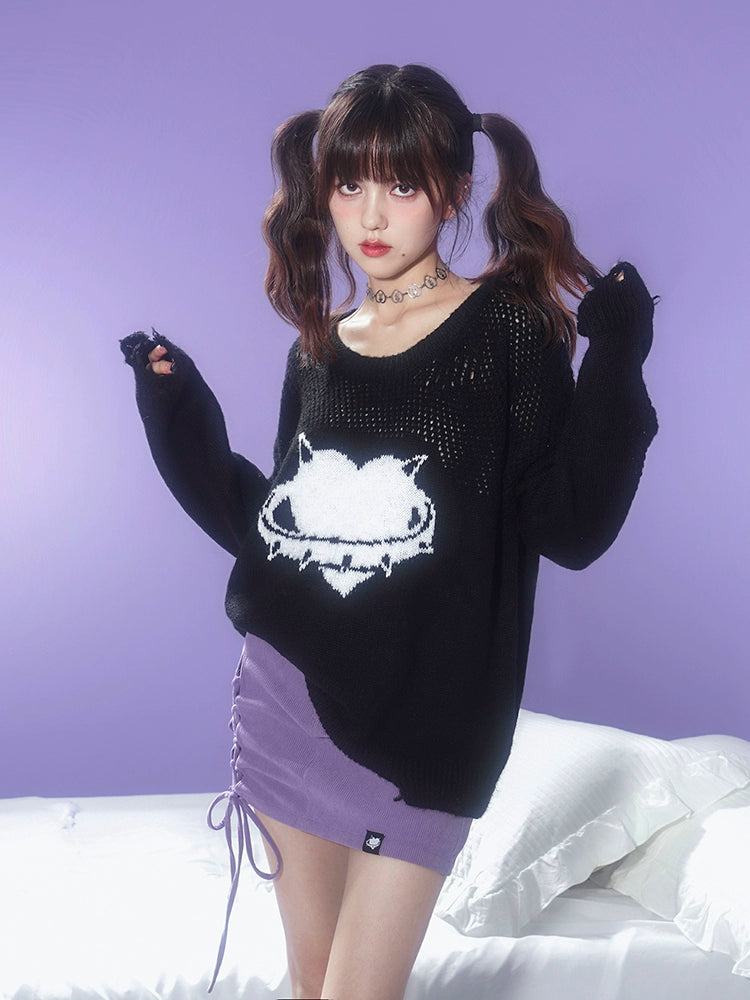 Hollow Love Jacquard Pullover Sweater