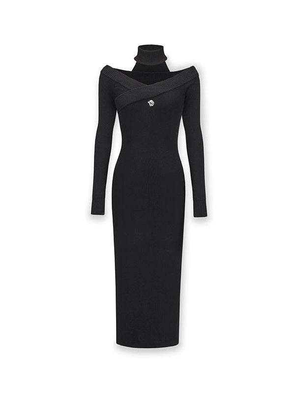 Cross-neck Long Slim Knit Dress