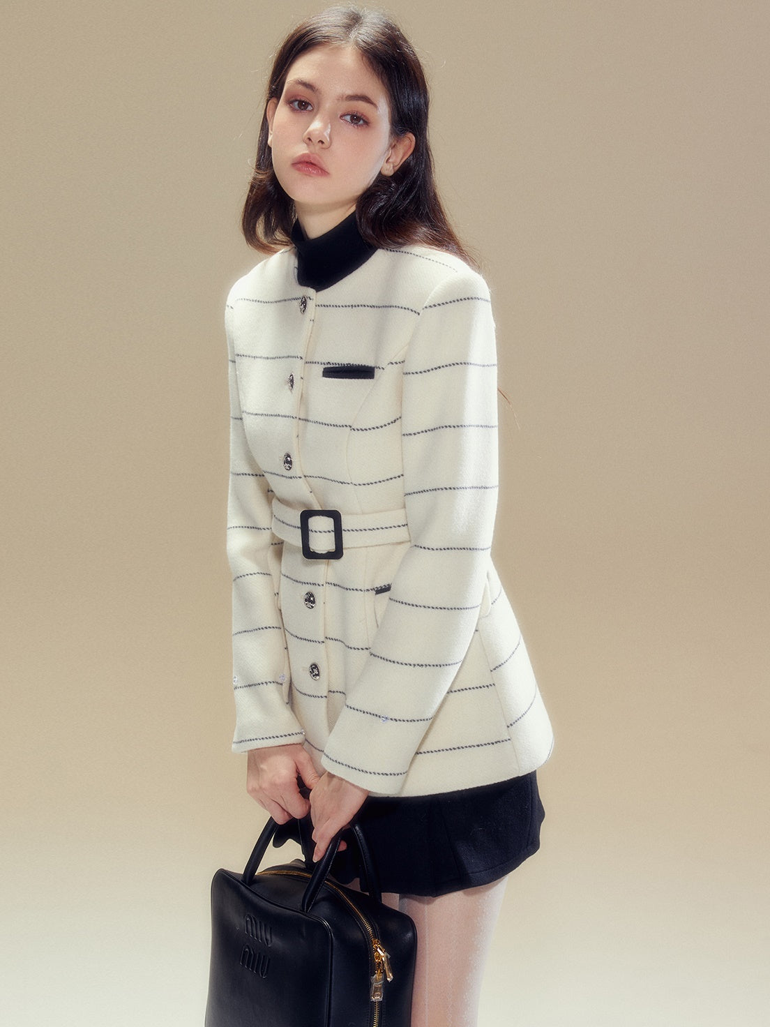 Fur Collar Border Belt Coat