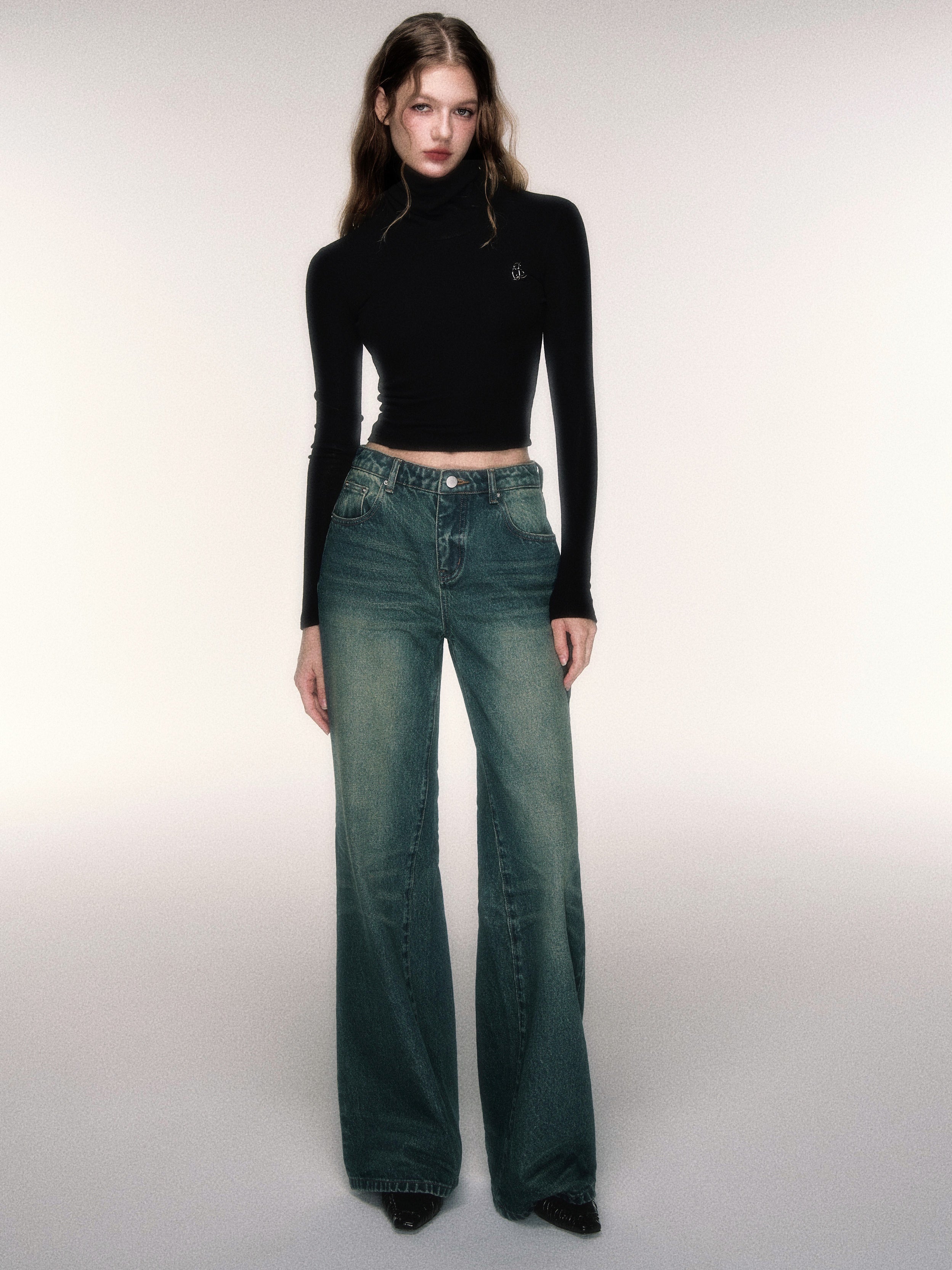 Retro Distressed Low-waist Straight Wide-leg Jeans