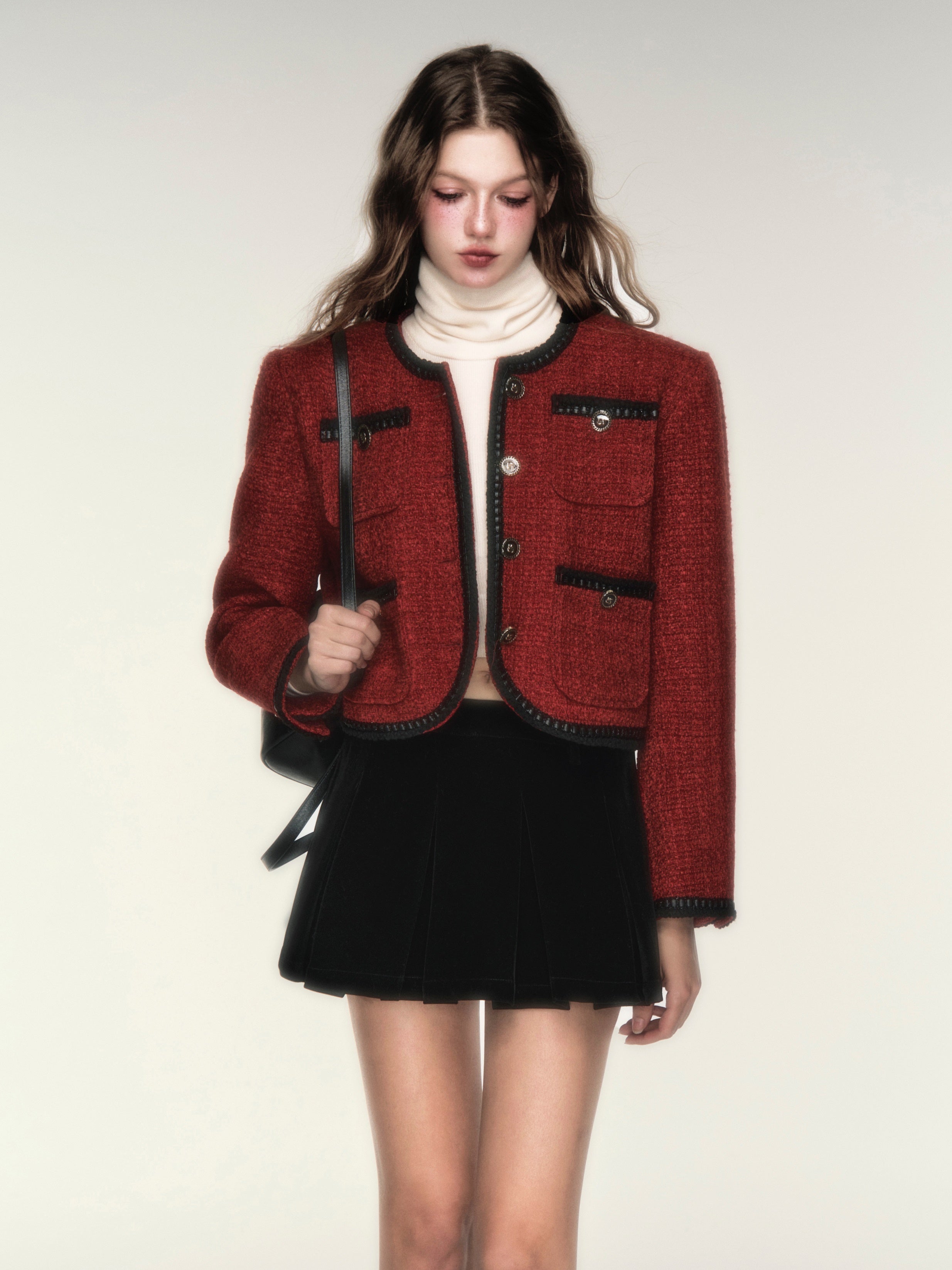 Piping Tweed Style Short Jacket