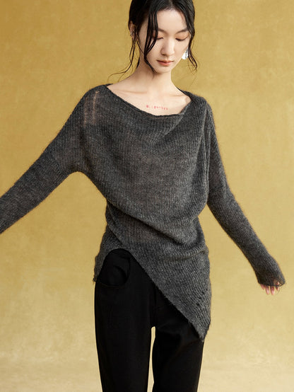 Swing Collar Asymmetry Slit Sweater