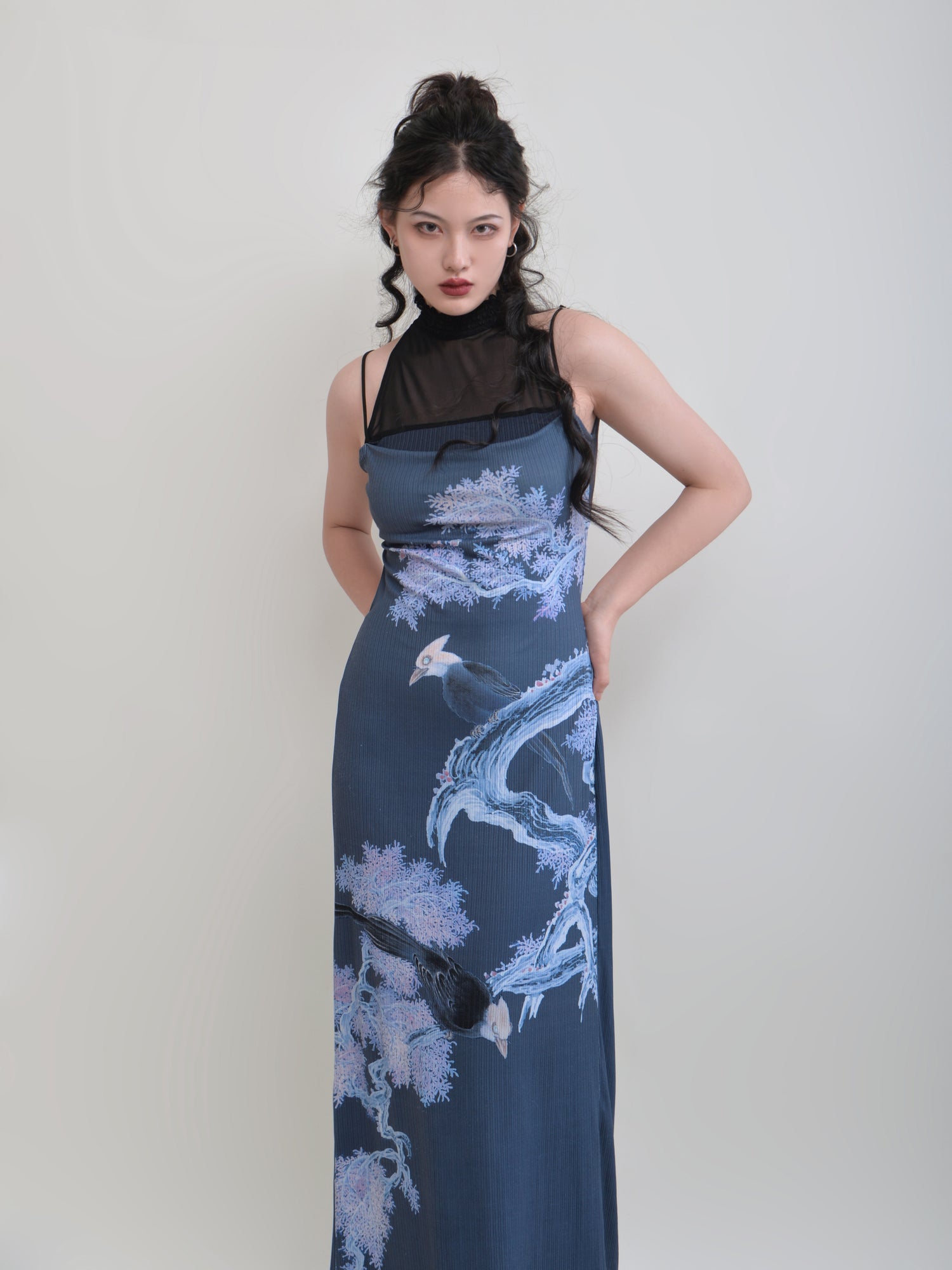 Double Bird Printed Slim Elastic Dress