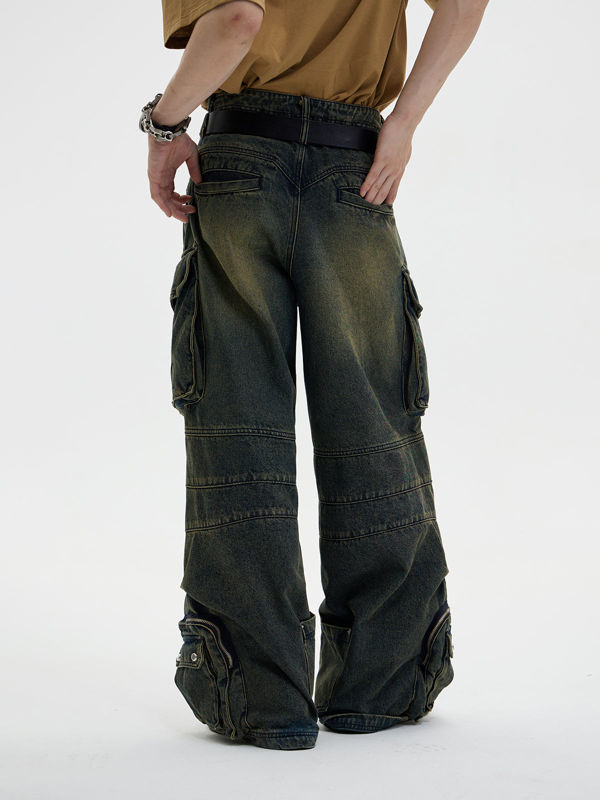 Distressed Multi-pocket Loose Wide-leg Cargo Jeans