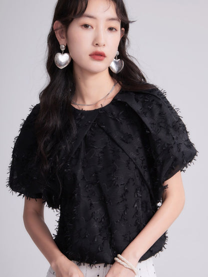 Fluff Jacquard Bubble Raglan Sleeve Shirt