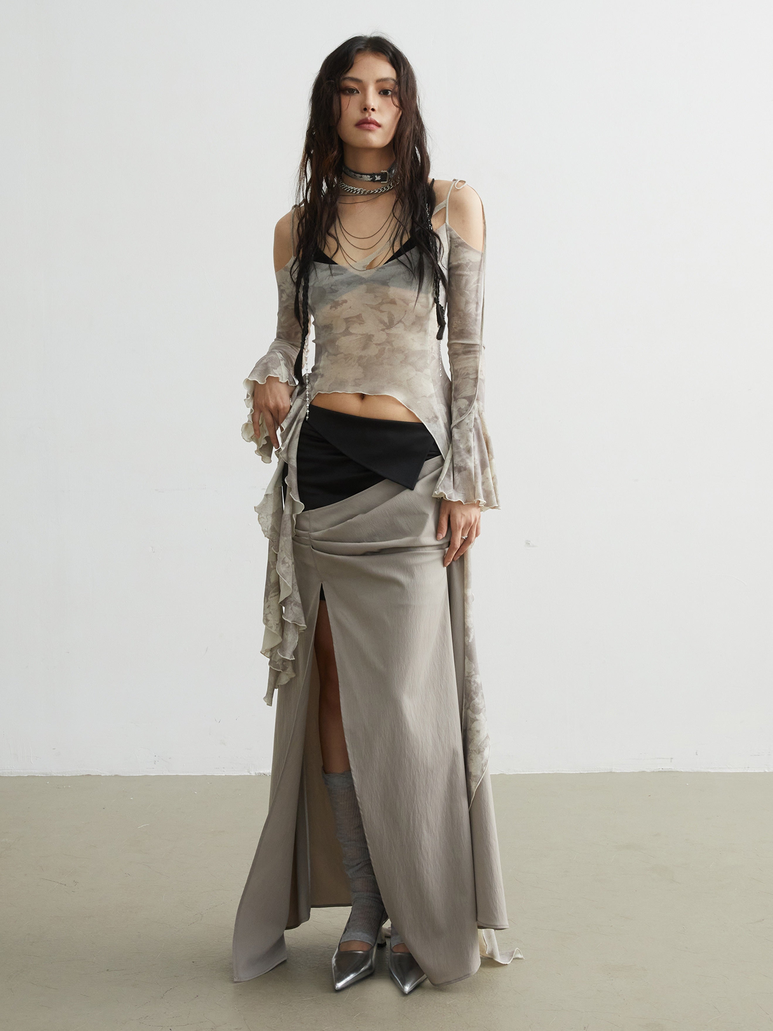 Fake Two-piece Diagonal Split Contrasting Skirt – ARCANA ARCHIVE