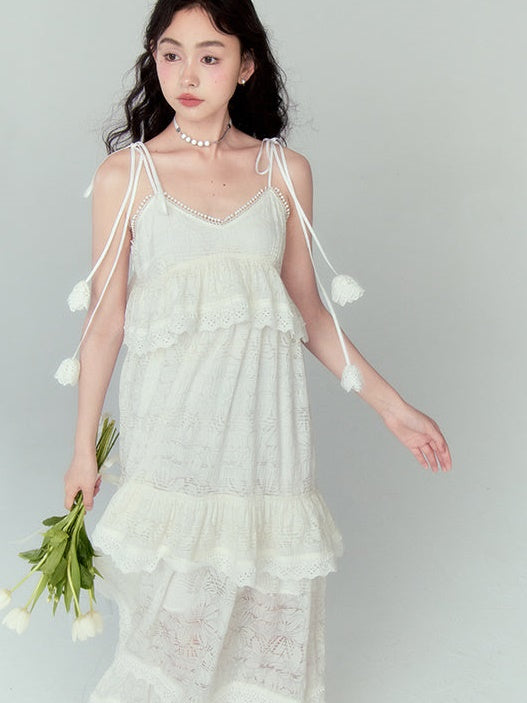 Flower Splicing Suspender Cake Dress