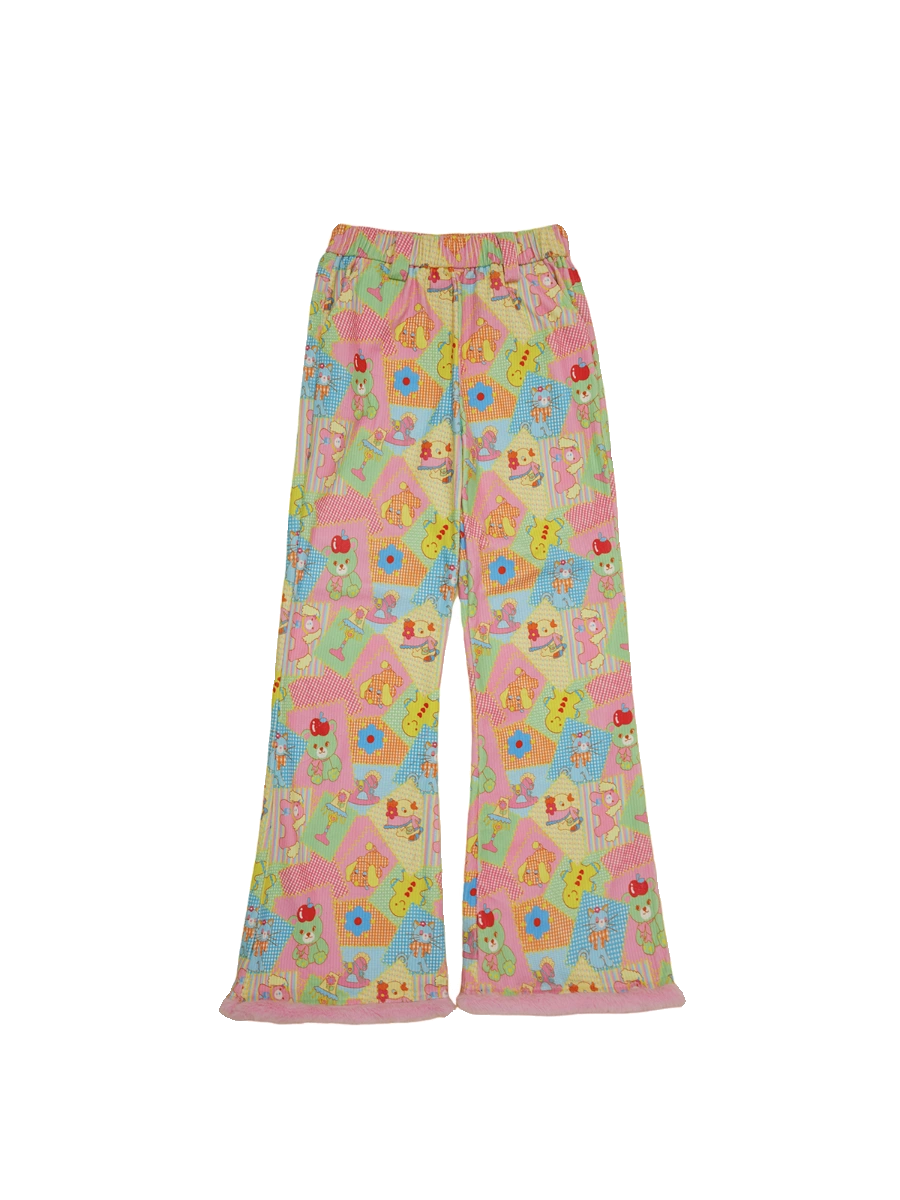 Cartoon Print Corduroy Casual Pants