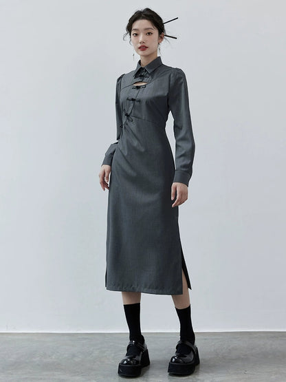 Chinese Style Hollow Mid-length Dress