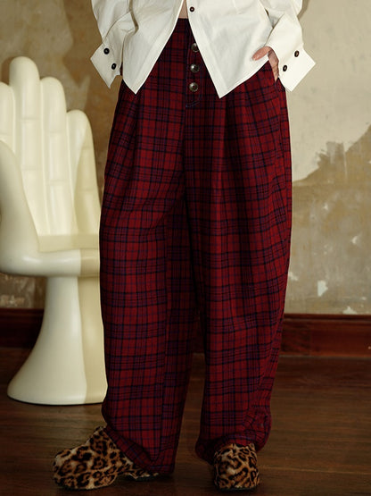 Retro Plaid Loose Wide Leg Pants