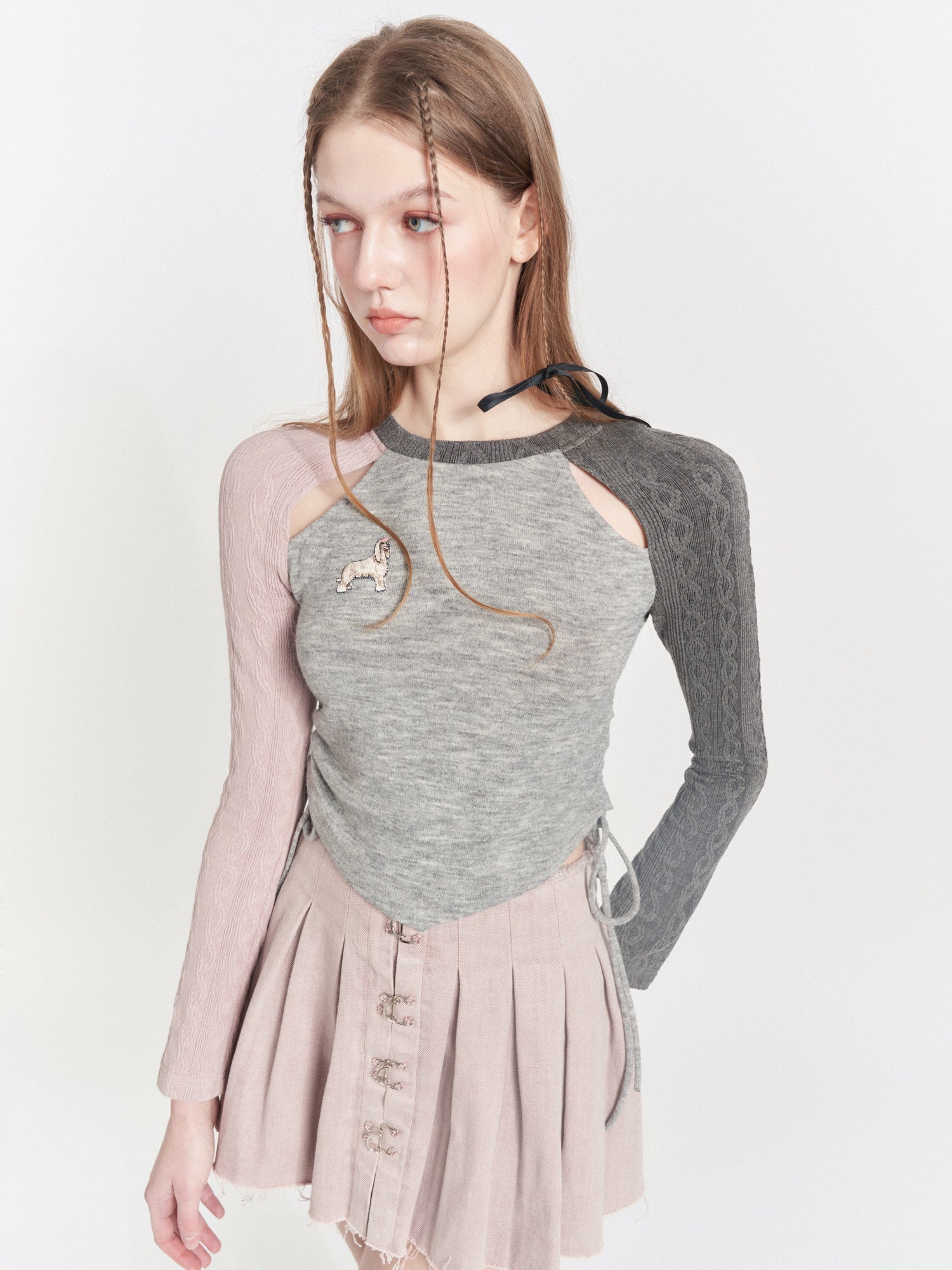 Hollow Knitting Color Contrast Top