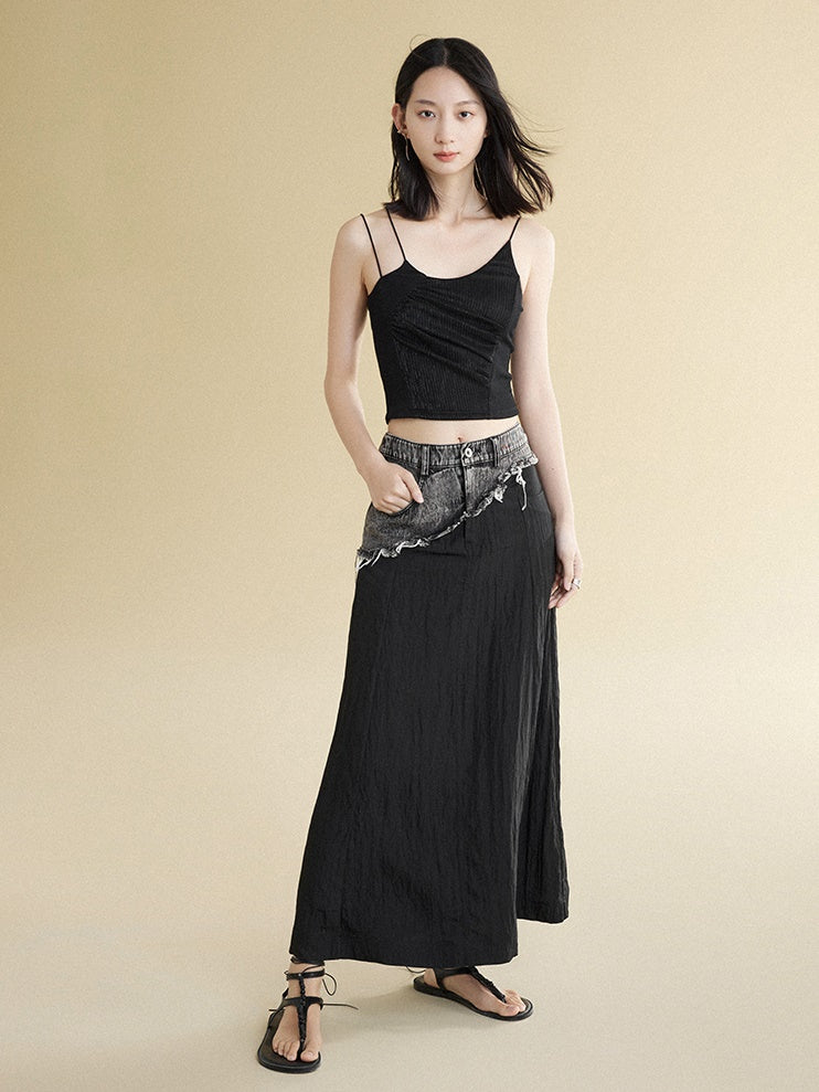 Two-color Denim Waist Stitching Skirt