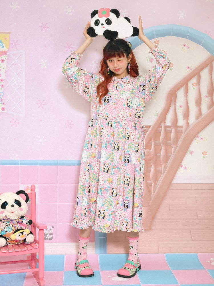 Doll Collar Patchwork Style Printed Loose Dress