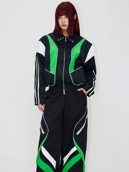 Contrast Color Casual Sports Jacket &amp; Pants