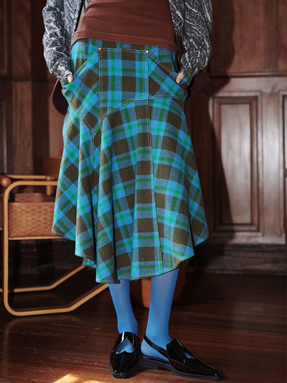 Vintage Taste Plaid Asymmetry Design Skirt