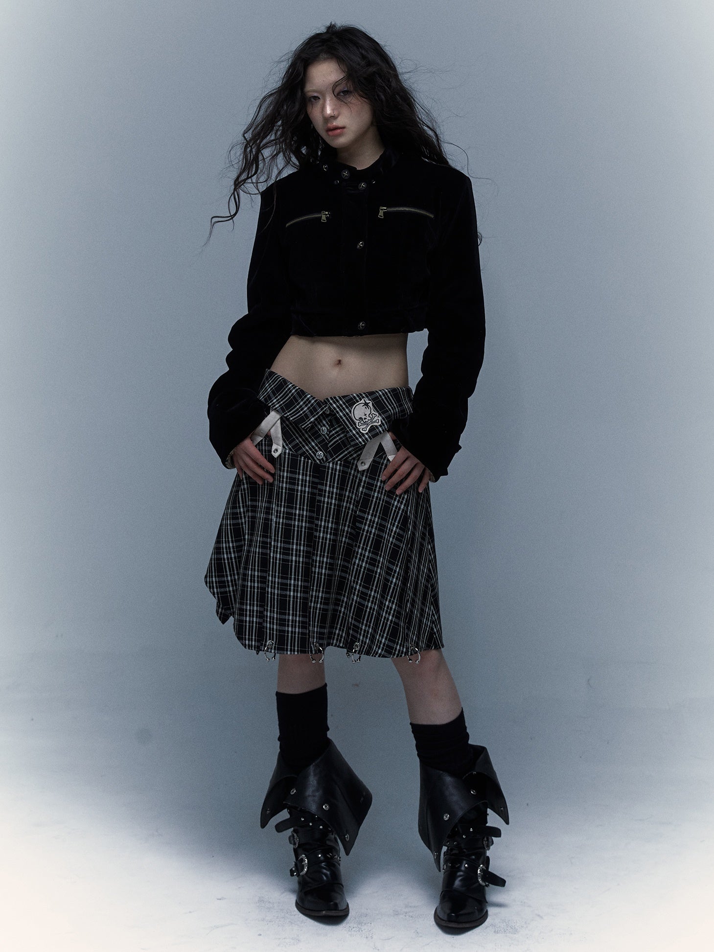 Plaid Irregular Pleated Skirt