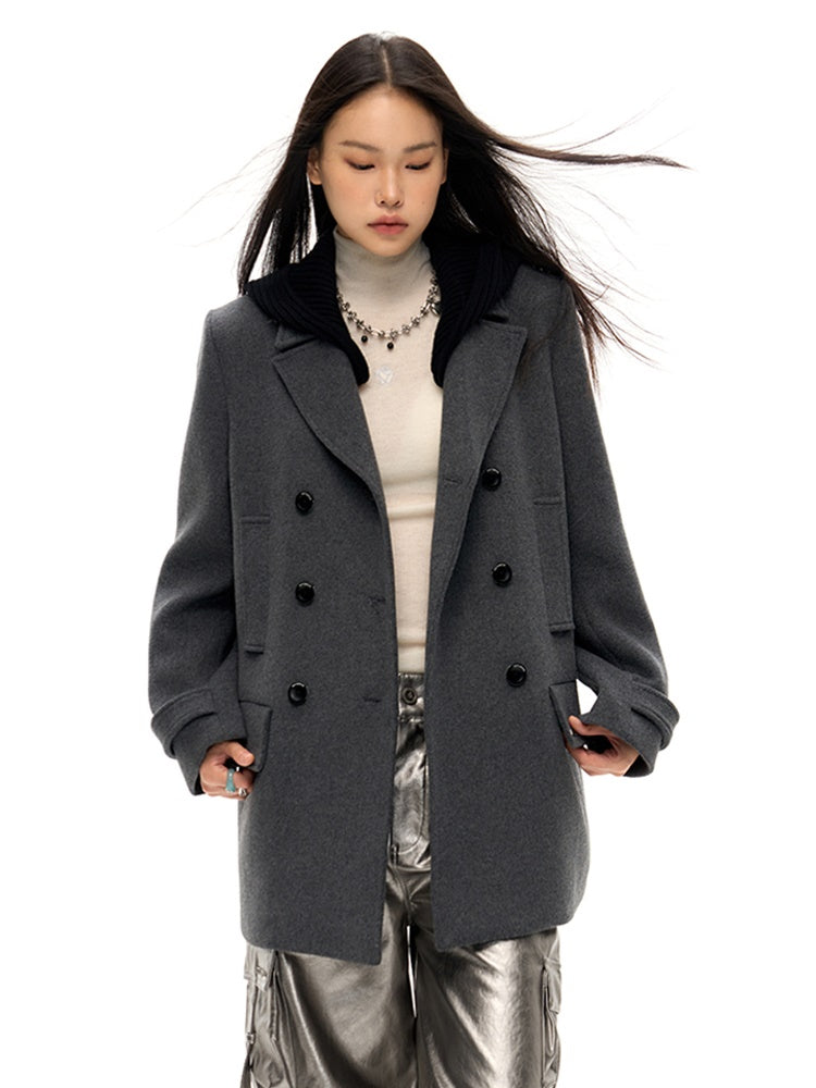 Removable Hood Double Button Coat