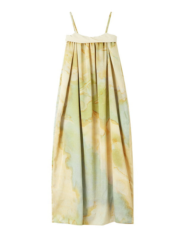 Tie-Dye Marble Camisole Retro Classy Long-Dress