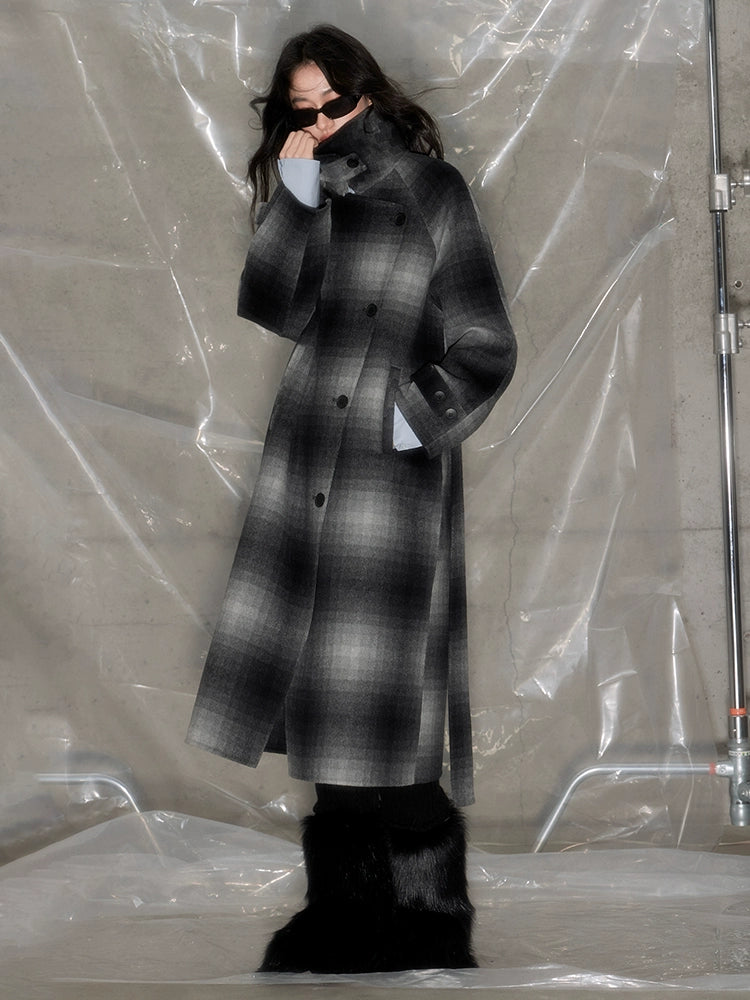 Mosaic Plaid Double-sided Wool Blend Coat