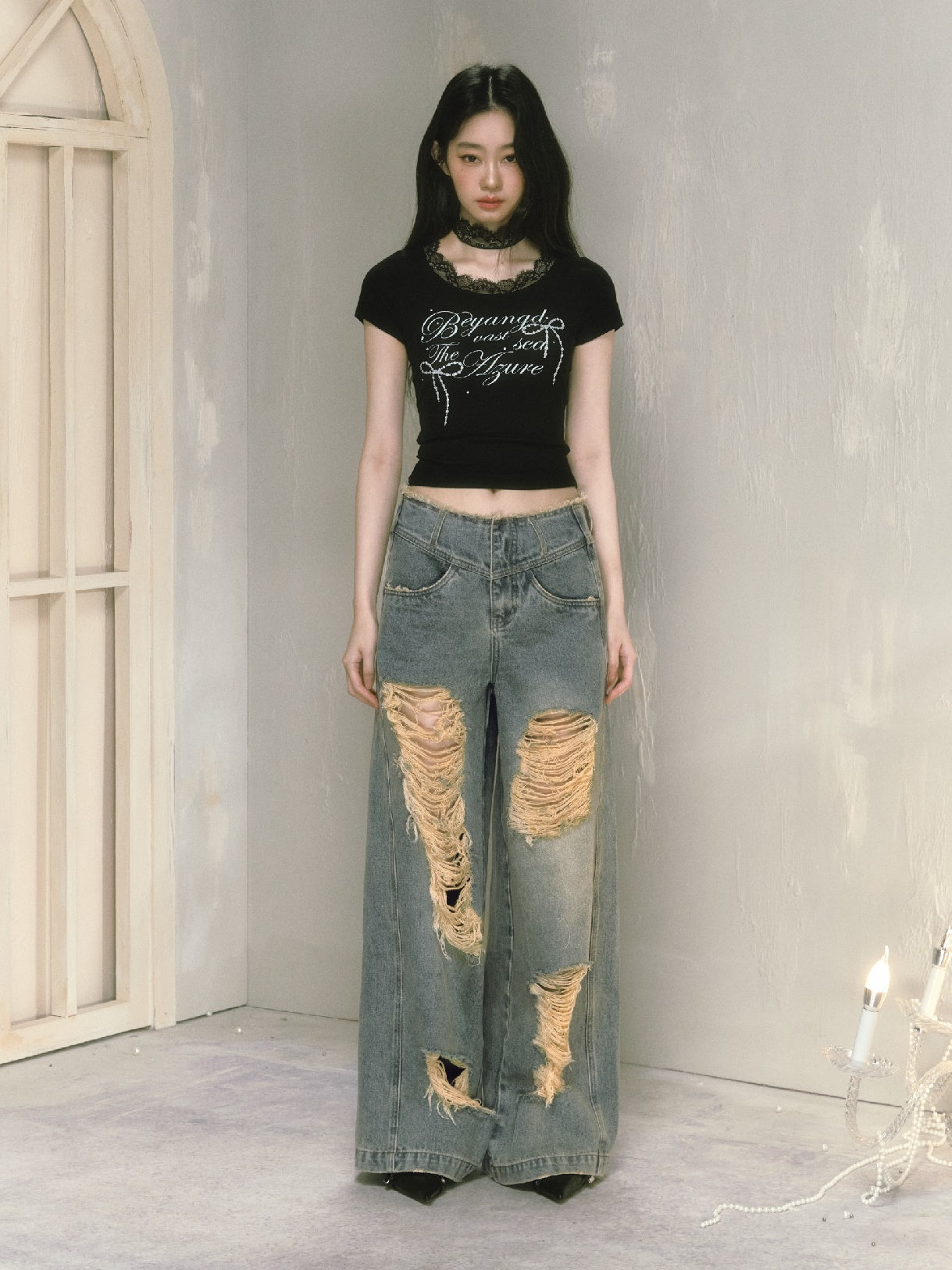 Loose Ripped Wide Leg High Waist Jeans