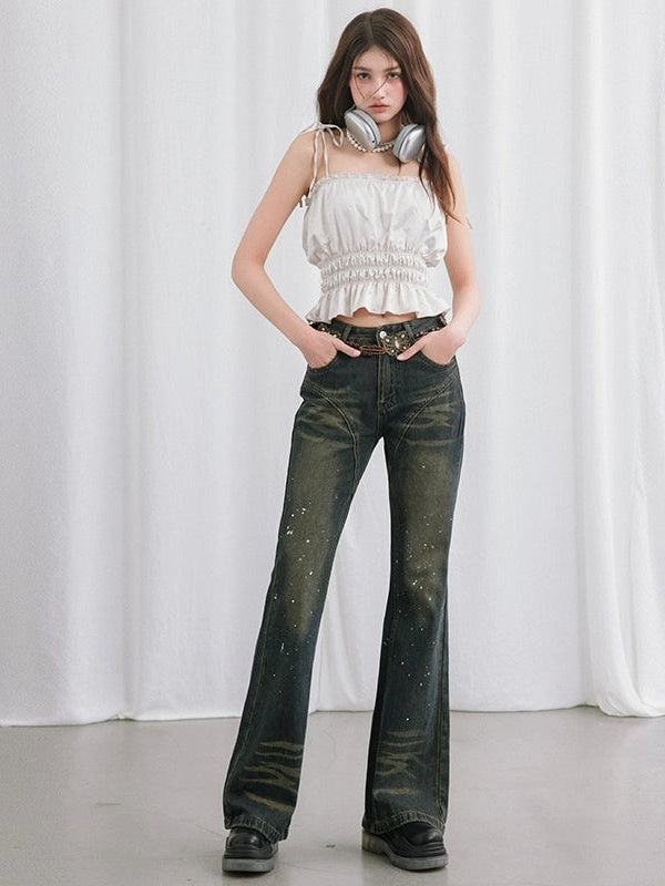 Hand-splashed Starry Sky Flare Jeans