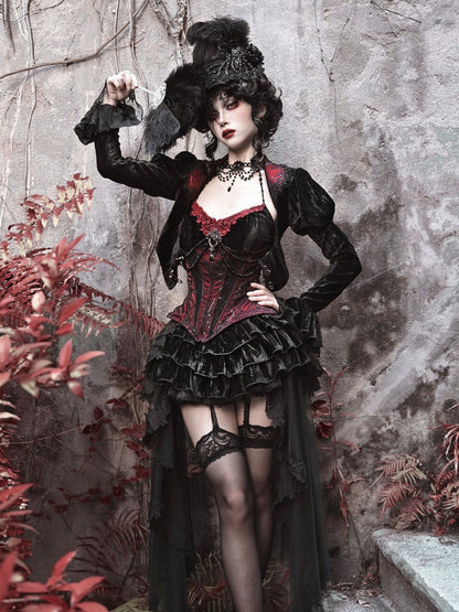 Gothic Velvet Fishbone Corset &amp; Bel Decoration Camisole &amp; Tulle en dentelle en velours jupe