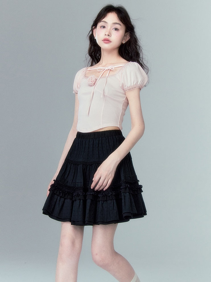 Rose Desire Square Neck Puff Sleeve T-Shirt