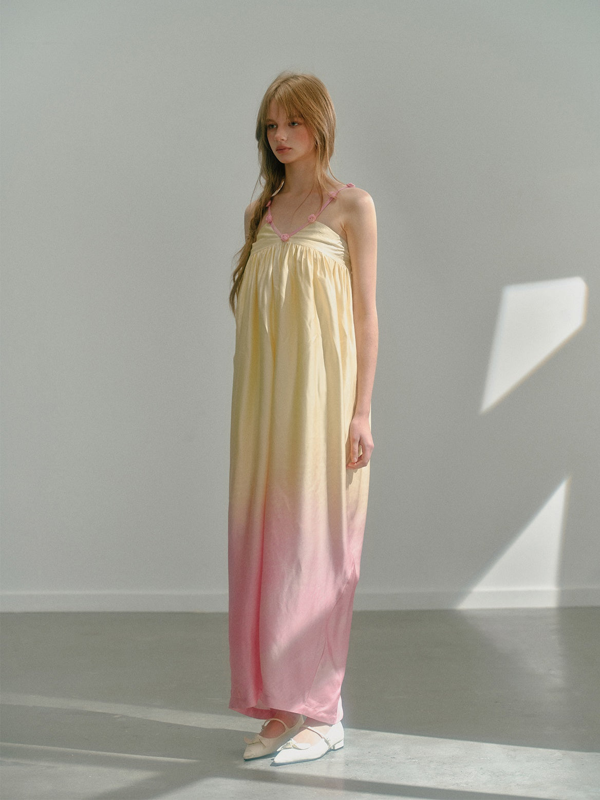 Gradient Atmospheric Flower Bud Holiday Long Dress