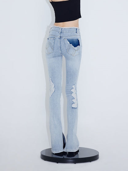 Raw-edged Micro Flared Slit Jeans