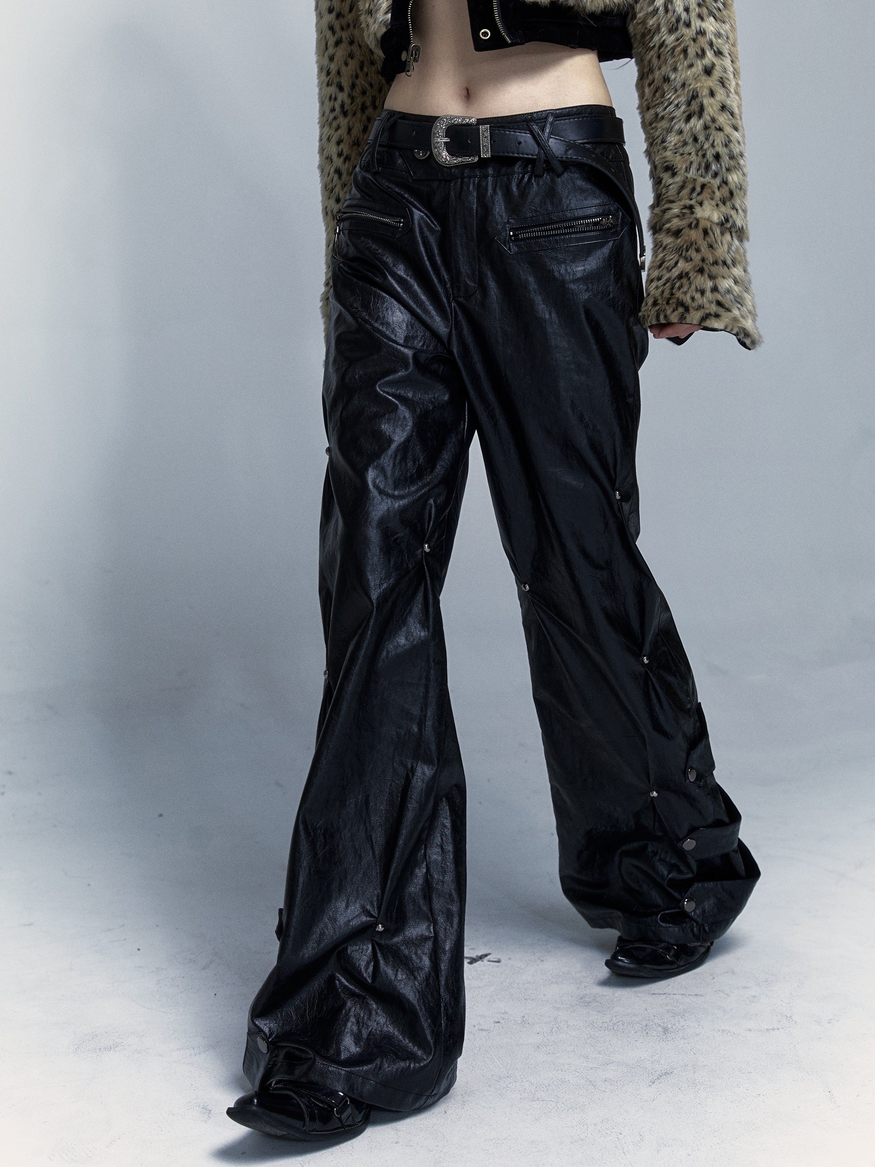 Street Rivets Loose Leather Pants