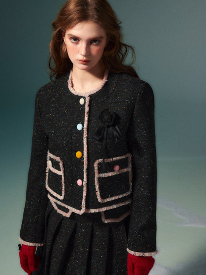 Colorful Dot No Collar Jacket ＆ Pleated Skirt