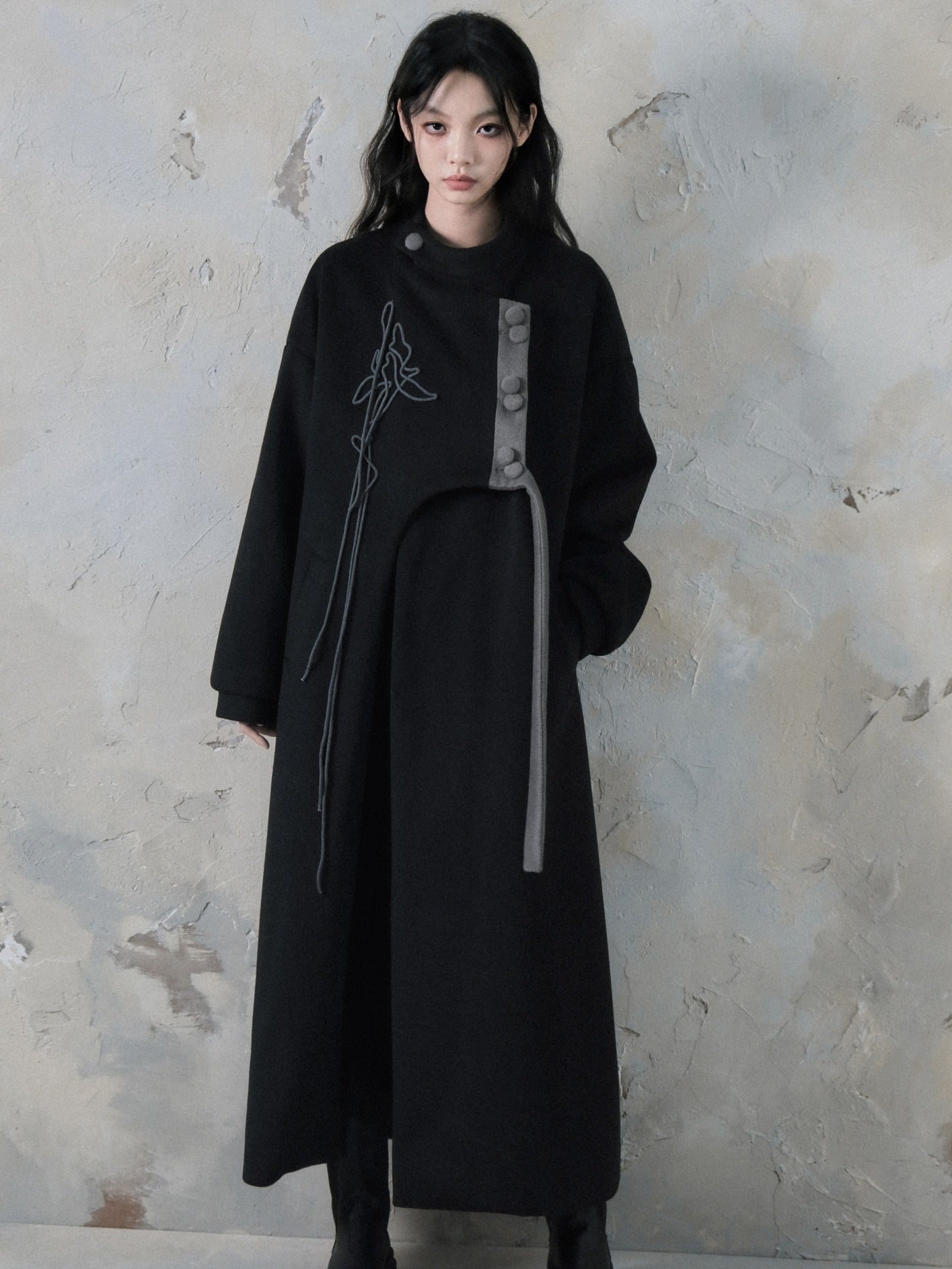 Chinese Style Asymmetry Mid-length Coat