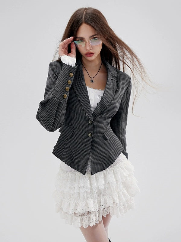 Retro Plaid Waist Shape Short Jacket