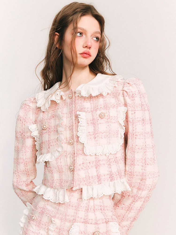 Lace Stitch Check Classical Jacket &amp; Skirt