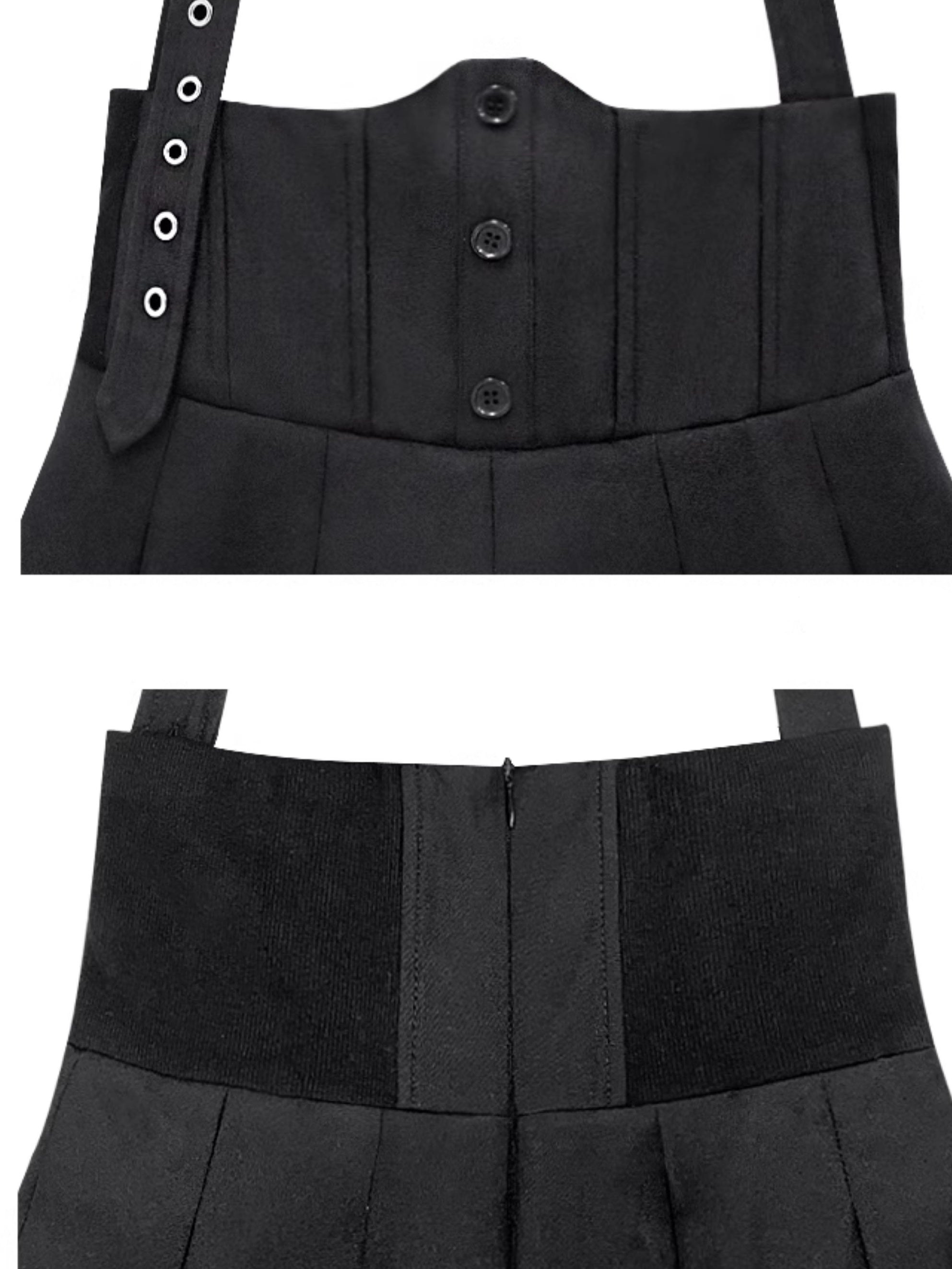 High Waist Pleated Suspenders Shorts