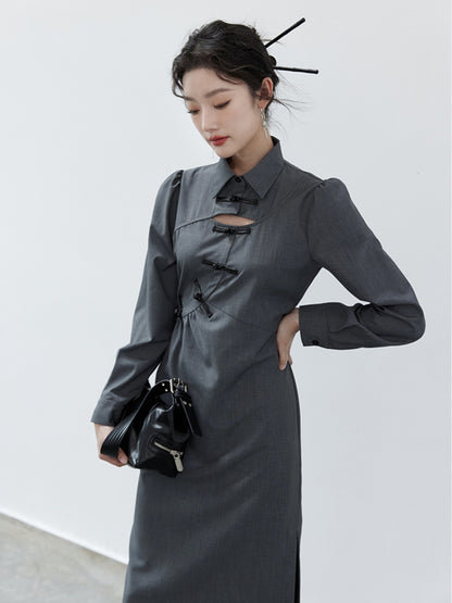 Chinese Style Hollow Mid-length Dress