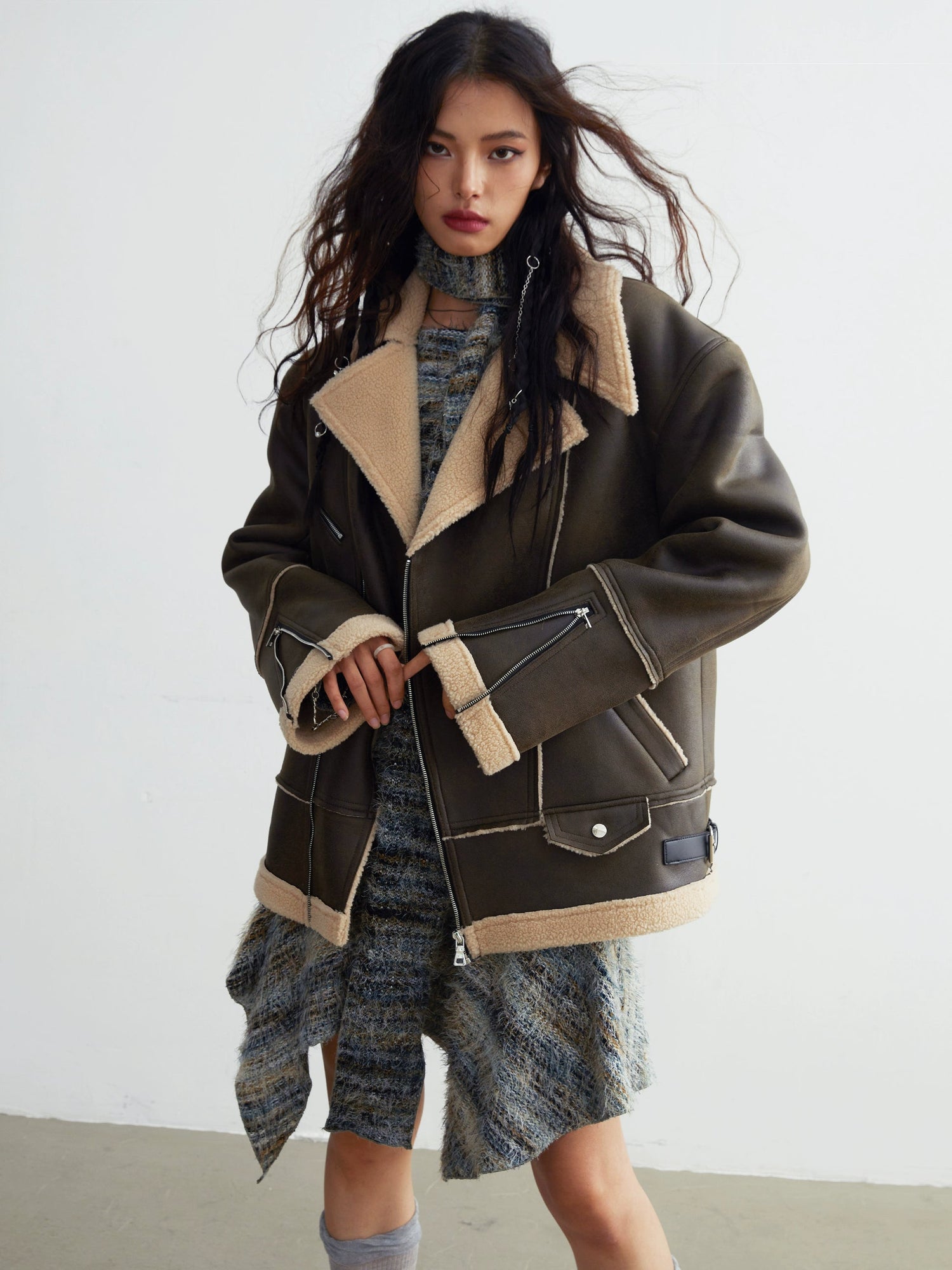 Wide-shoulder Imitation Lamb Fur Coat