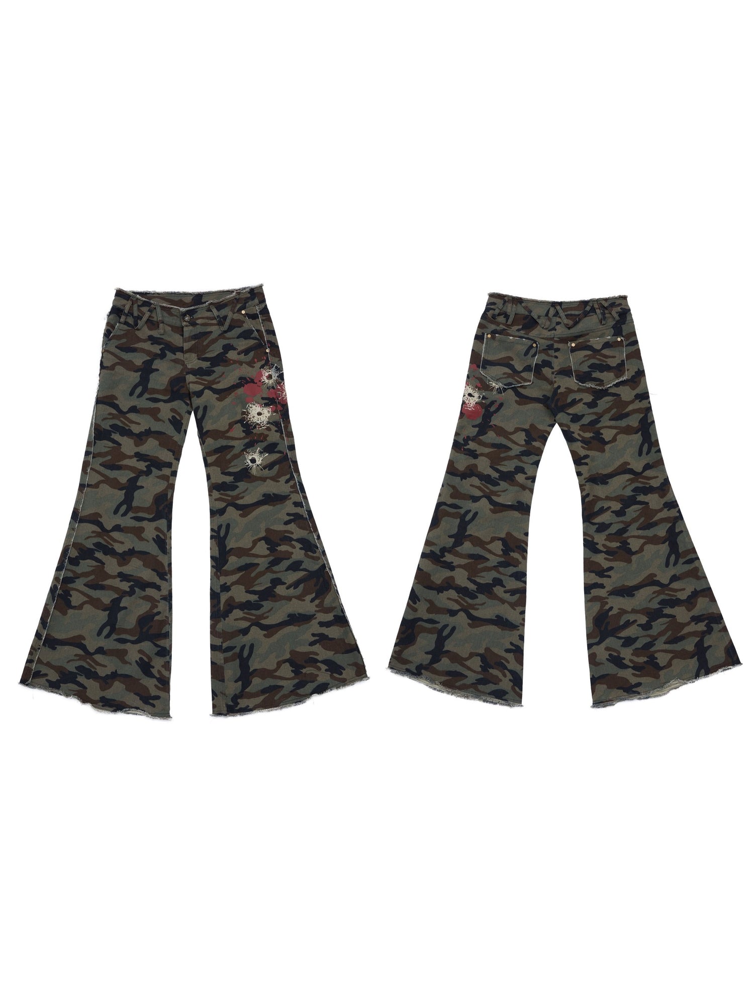 Pantalon évasé de camouflage à faible taille