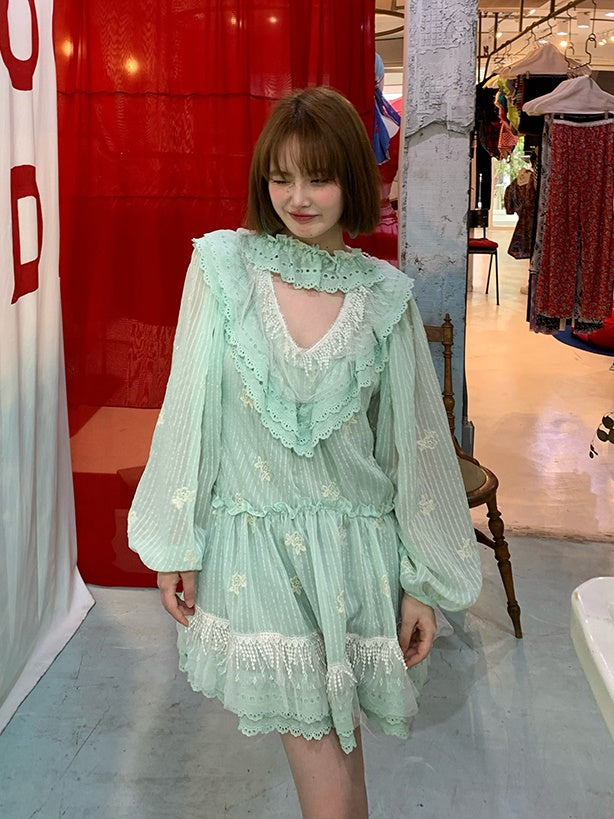 Balloon Sleeve Frill Fluffy Dress