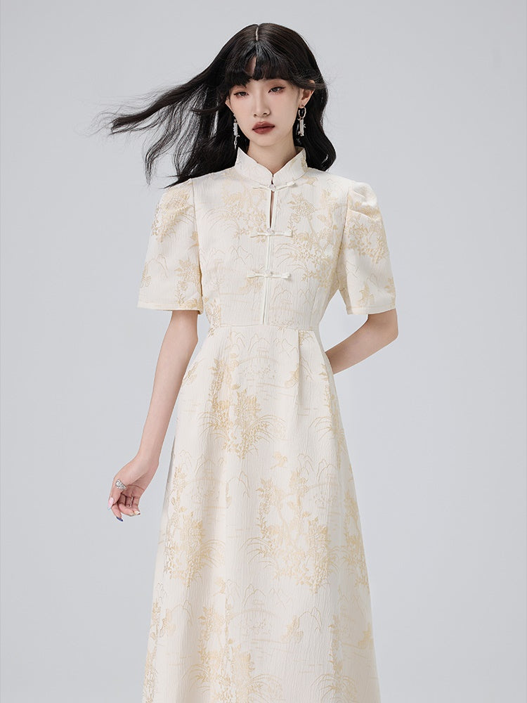 Mao Collar Cheongsam Design Short Sleeve Dress